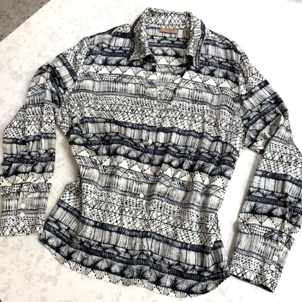 I.E. Woman Silk Blouse - Black, Blue & Cream - 22W